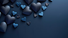 Illustration Of Several Hearts Form A Constellation Of Emotions On A Dark Blue Surface. Image With Blue Hearts In Romantic Scene And Copy Space In Visual Composition.