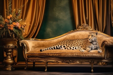 Sticker - Leopard on Vintage sofa