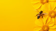 bee in front of a yellow background