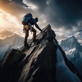 Fototapeta Sawanna - Scaling the Majestic Alpine Peak: One Person's Winter Mountaineering Adventure
