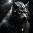 The black and white image of a furry werewolf in the moonlight .Generative Ai
