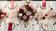 Wedding and event celebration tablescape with flowers, formal dinner table setting with roses and wine, elegant floral table decor for dinner party and holiday decoration, home styling