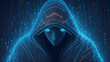 The concept of an anonymous hacker, surrounded by a network of glowing data. Cybersecurity, Cybercrime, Cyberattack