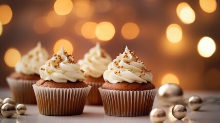 Poster - Three cupcakes with frosting and sprinkles on a table