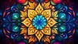 © Florian - Close up of Mandala Pattern on a Multicolor Background. Vintage Wallpaper