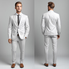 Wall Mural - Front and back views of a mock-up of a white suit.