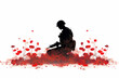 Remembrance day design background. Soldier silhouette in a poppy field