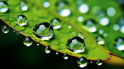 Wall Mural - Drops of dew on a sheet. The beauty of the macro world.