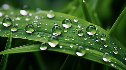 Wall Mural - drops of dew on a green grass