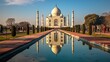 AGRA, INDIA - MARCH 5 2018: Tourists sighteseeing, exploring and admiring famous the Taj Mahal