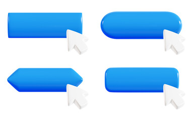 Fototapete - Mouse cursor pointer click on blue button 3d render illustration set.