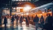 A blurred image of a busy train station with people   AI generated illustration