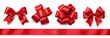 Set of four bows made from red satin ribbon isolated on a transparent background. Regular and round bows.