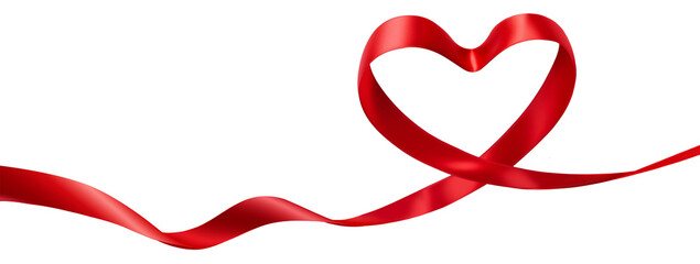 Wall Mural - red silk ribbon in the shape of a heart isolated on a transparent background.