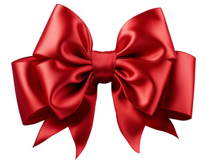 Red silk satin ribbon bow isolated on transparent background.