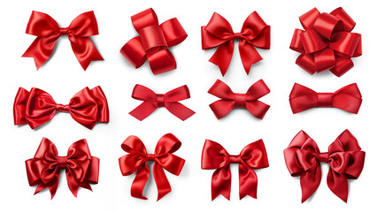Wall Mural - set of red silk bows isolated on transparent background.