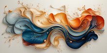 Colorful Wavy Liquid Silk Waves Background. Realistic 3D Special Effect Abstract Fantasy Backdrop. Magic Fluid Modern Art Painting In Alcohol Ink Liquid Waves Technique.