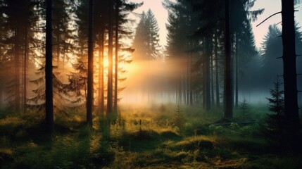 Canvas Print - The sun is shining through the trees in the forest