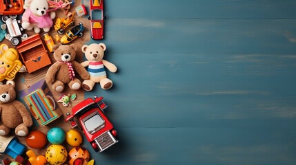Wall Mural - photo flat lay composition of toys with copyspace photography ::10 , 8k, 8k render