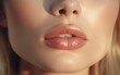Close up lips photography. Beautiful young woman with blonde hair