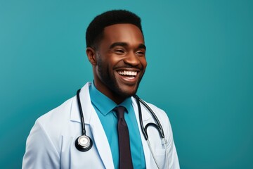 Wall Mural - A doctor in a white medical uniform, a successful, intelligent, seasoned, positive one with a smile on his face, conducts an appointment, an experienced doctor in a hospital clinic