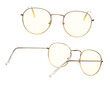 © Jade - Yellow lens Fashion Glasses fly in air showing many angle rotated. Fashion trend glasses for confident work and beautiful wearing is good for shape of head. White background isolated