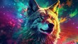 Colorful horned howling wolf head psychedelic background photography image AI generated art
