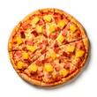 Top view on Hawaiian pizza on white background.
