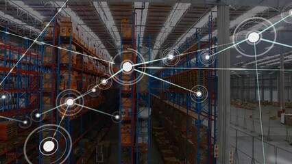 Poster - Animation of dots connected with lines over aerial view of warehouse