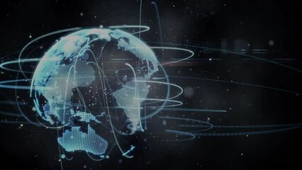 Poster - Animation of globe and connections with data processing over black background