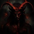 Portrait of a man with devil horns and a demonic expression on his face, AI-generated.