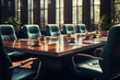 A corporate boardroom with a polished table and leather chairs. Concept of business meetings and decision-making. Generative Ai.