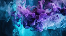 Blue And Purple Smoke Swirling In A Water Tank On A Black Background
