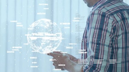 Poster - Animation of globe with connections over caucasian man using smartphone