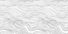 Abstract Black And White Hand Drawn Wavy Line Drawing Seamless Pattern. Modern Minimalist Fine Wave Outline Background, Creative Monochrome Wallpaper Texture Print. 