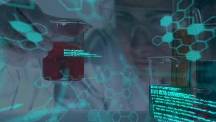 Poster - Animation of data processing over diverse scientists in laboratory