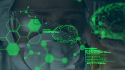 Poster - Animation of data processing over scientist in laboratory