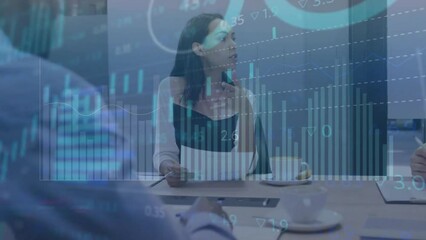 Poster - Animation of financial data processing over diverse business people in office
