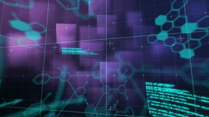 Poster - Animation of scientific data processing over grid and purple squares