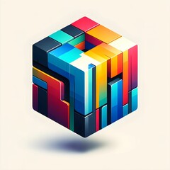 Sticker - An AI illustration of a multicolored geometric cube in the shape of a cube