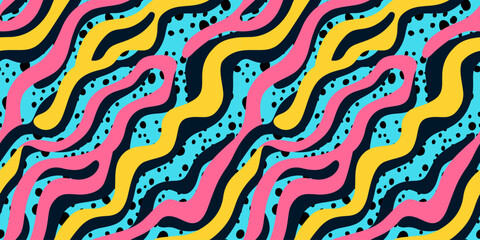 Wall Mural - abstract colorful neon print seamless pattern illustration in retro 80s style. trendy background wit