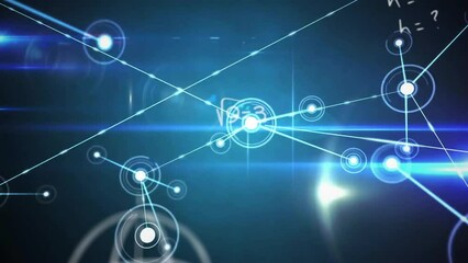 Poster - Animation of lens flares, dots connected with lines over mathematical equation and diagrams