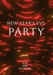 New year's eve party text in white over swirls of red light on black