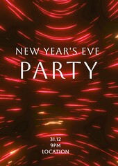 Wall Mural - New year's eve party text in white over swirls of red light on black