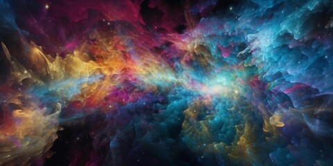 AI generated illustration of a vibrant star-filled galaxy with a light source at its center