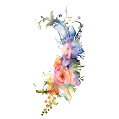 watercolor wildflower flower border isolated on transparent background