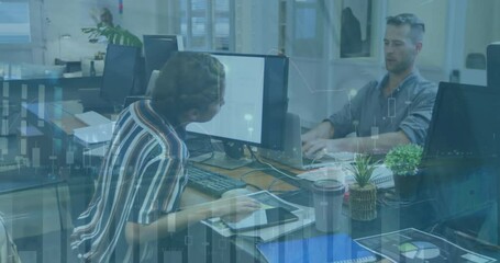 Poster - Animation of graphs, time-lapse of cars moving on street, diverse colleagues working at desk