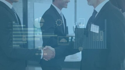 Poster - Animation of infographic interface over caucasian male colleagues shaking hands in office