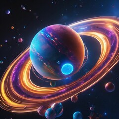 Wall Mural - ai generated illustration of a stunning night sky with illuminated planets and moons