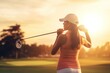 Arabic Female Golf Tour Pro On Tour Golfing At Dusk Generative AI